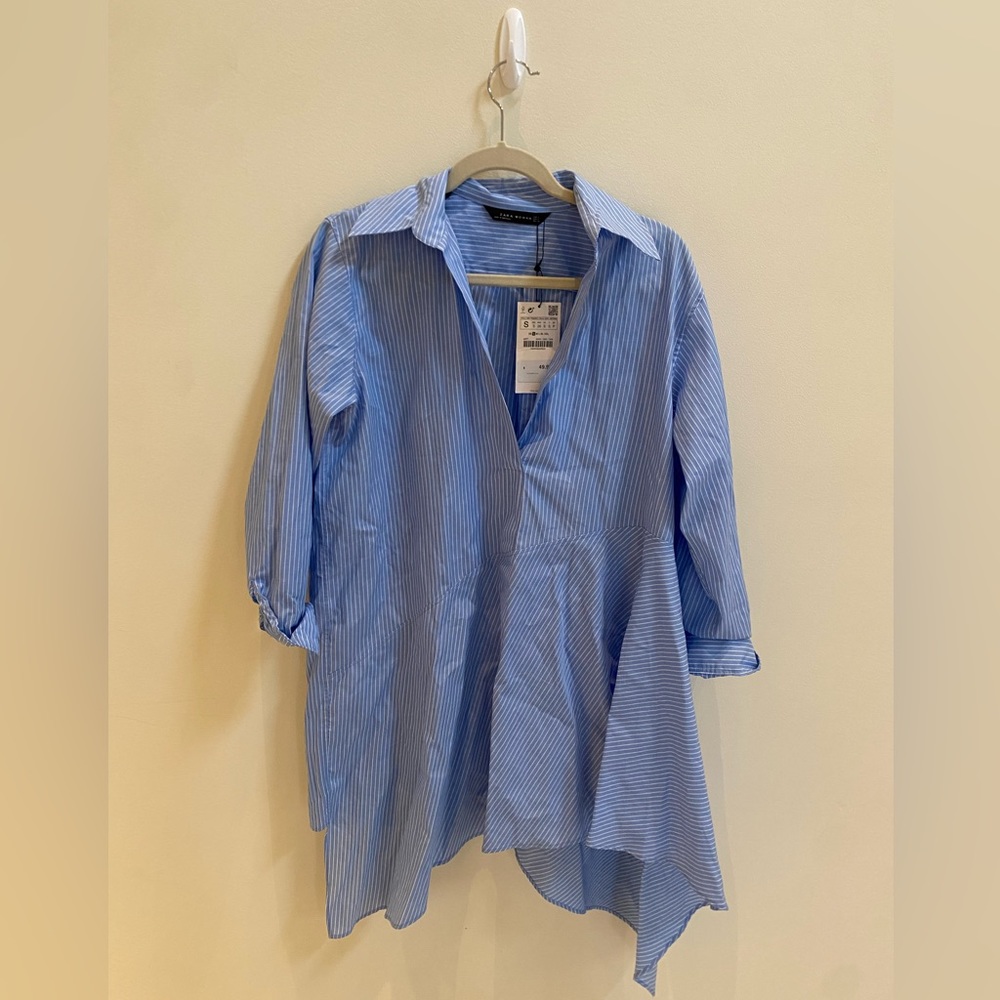 NWT | ZARA | 100% Cotton Blue Stripped Shirtdress/Tunic | Size S